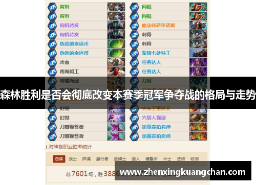 森林胜利是否会彻底改变本赛季冠军争夺战的格局与走势